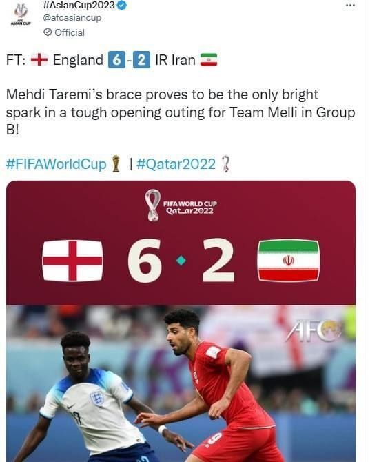 واکنش AFC و فیفا به باخت تیم ملی مقابل انگلیس