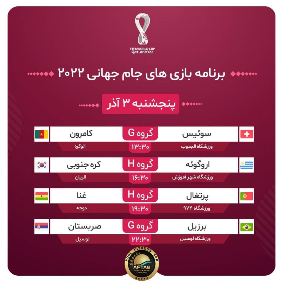 برنامه بازی‌های جام جهانی ۲۰۲۲/پنجشنبه ۳ آذر ماه